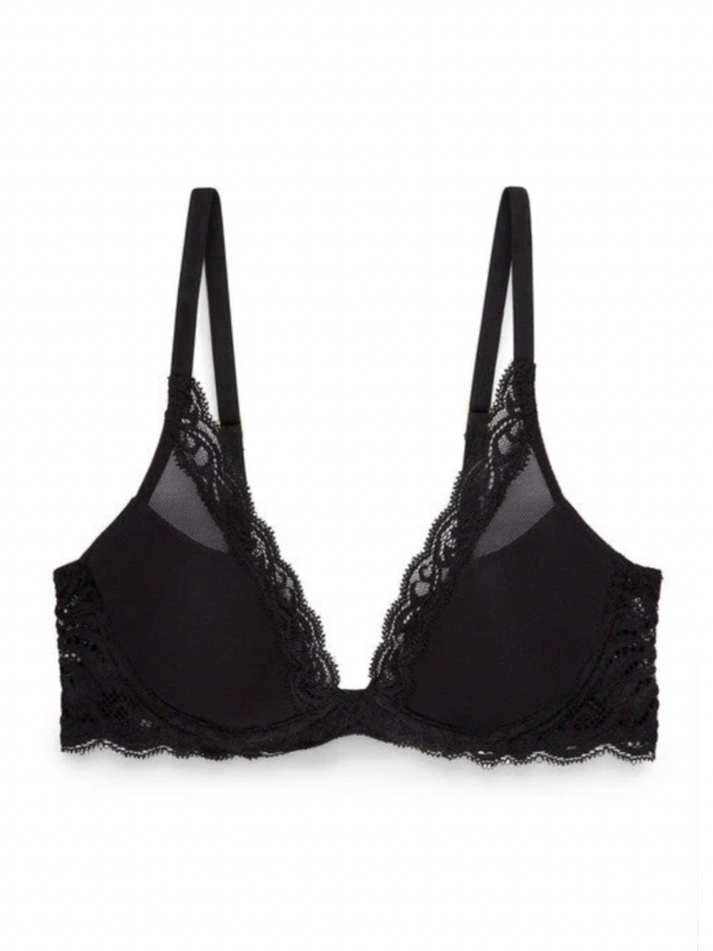 EUC Natori Feathers Plunge T shirt Bra Black 34A lace smooth sexy - Picture 3 of 9
